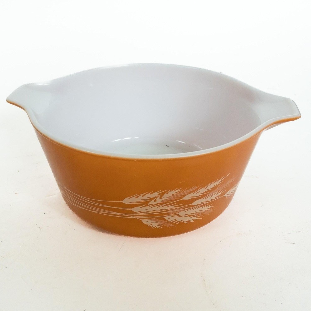 Vintage Pyrex Mixing Bowl Wheat Pattern 8.75" Autumn Gold 2.5 Qt USA‎ Handles
